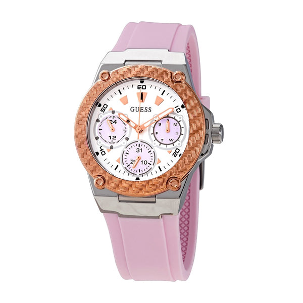 Guess Zena Pink Silicone Strap White Dial Quartz Watch for Ladies - W1094L4