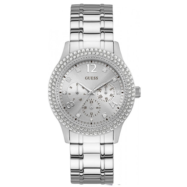 Guess Bedazzle Silver Stainless Steel Silver Dial Quartz Watch for Ladies - W1097L1