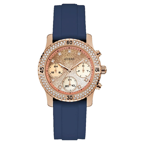 Guess Confetti Crystal Blue Silicone Strap Multi Color Dial Chronograph Quartz Watch for Ladies - W1098L6