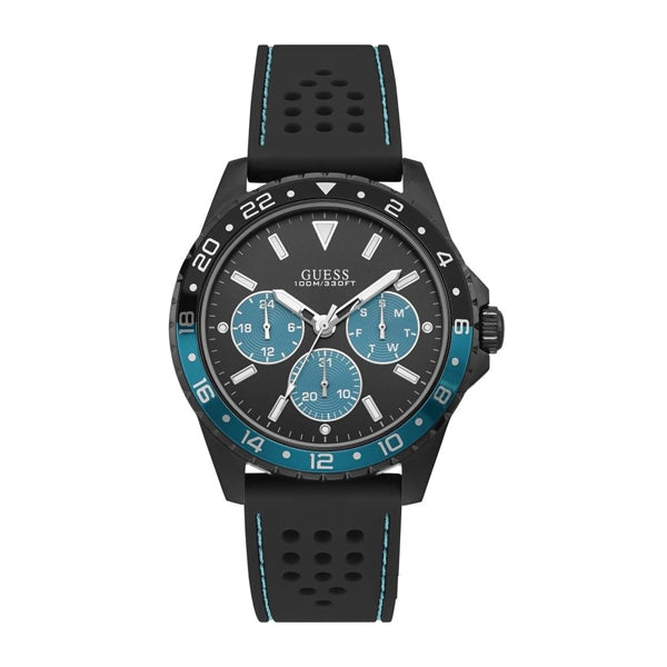 Guess Odyssey Black Silicone Strap Black Dial Quartz Watch for Gents - W1108G5