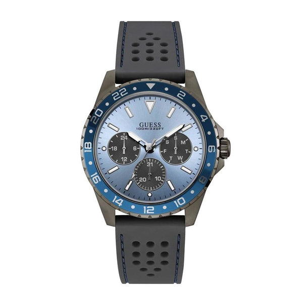 Guess Odyssey Black Silicone Strap Blue Dial Quartz Watch for Gents - W1108G6
