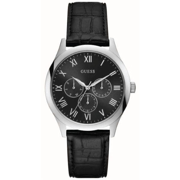 Guess Watson Black Leather Strap Black Dial Quartz Watch for Gents - W1130G1