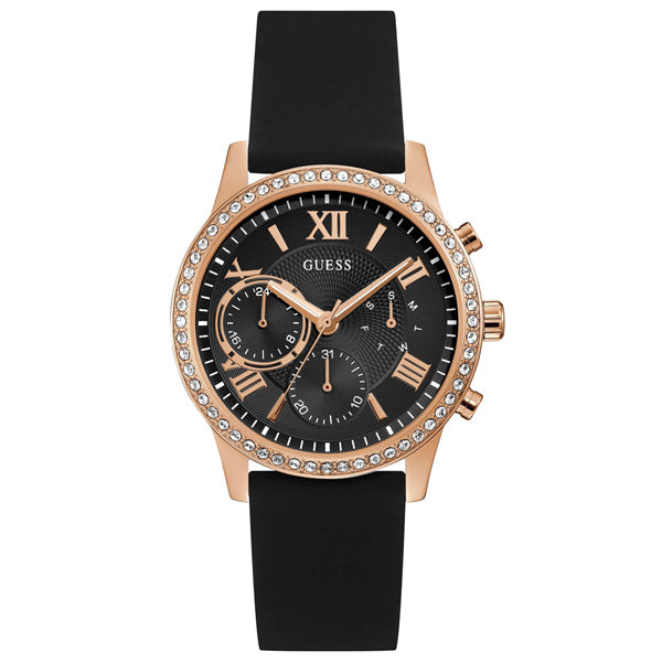 Guess Solar Black Silicone Strap Black Dial Chronograph Quartz Watch for Ladies - W1135L4