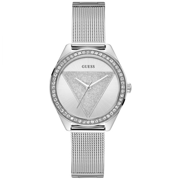 Guess Tri Glitz Silver Mesh Bracelet Silver Dial Quartz Watch for Ladies - W1142L1