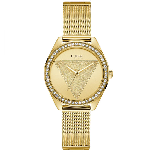 Guess Tri Glitz Gold Mesh Bracelet Gold Dial Quartz Watch for Ladies - W1142L2