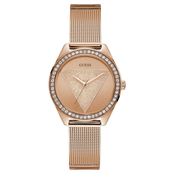 Guess Tri Glitz Rose Gold Mesh Bracelet Rose Gold Dial Quartz Watch for Ladies - W1142L4