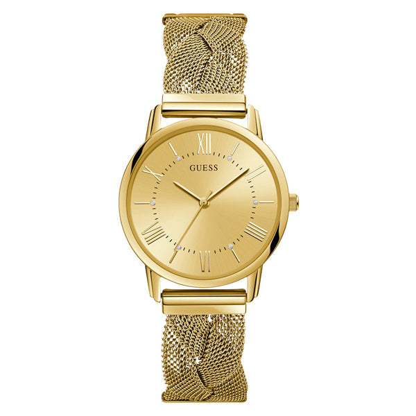 Guess Maiden Gold Mesh Bracelet Gold Dial Quartz Watch for Ladies - W1143L2