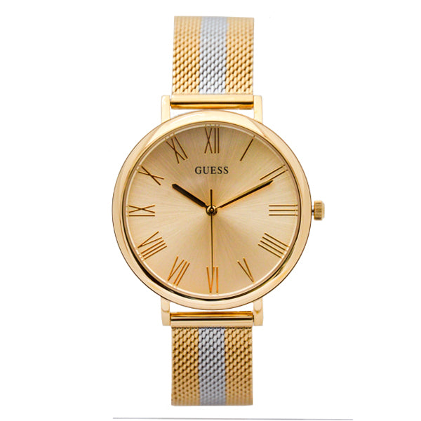 Guess Lenox Two-tone Mesh Bracelet Gold Dial Quartz Watch for Ladies - W1155L3