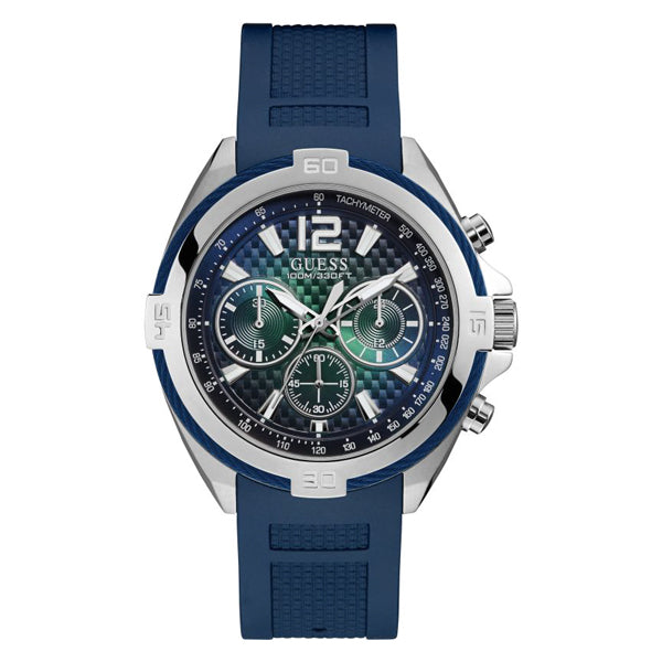 Guess Surge Blue Silicone Strap Blue Dial Chronograph Quartz Watch for Gents - W1168G1