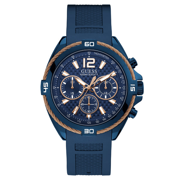 Guess Surge Blue Silicone Strap Blue Dial Chronograph Quartz Watch for Gents - W1168G4