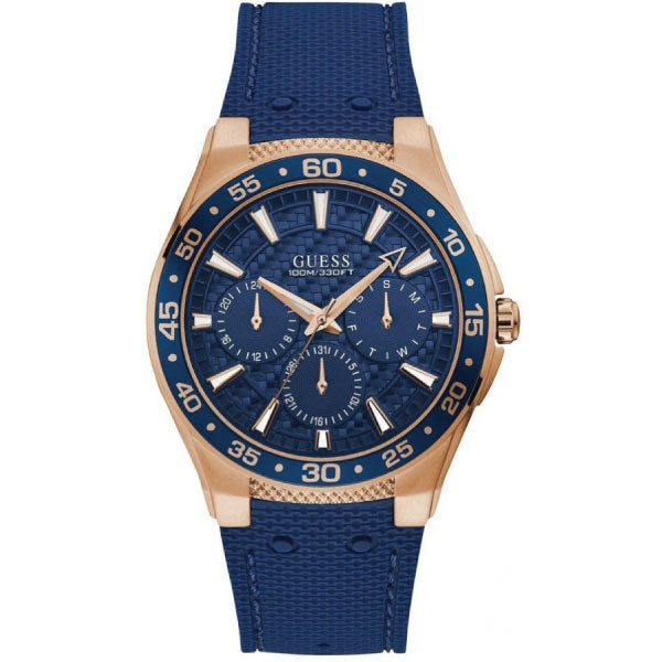 Guess Atlantic Blue Silicone Strap Blue Dial Quartz Watch for Gents - W1171G4