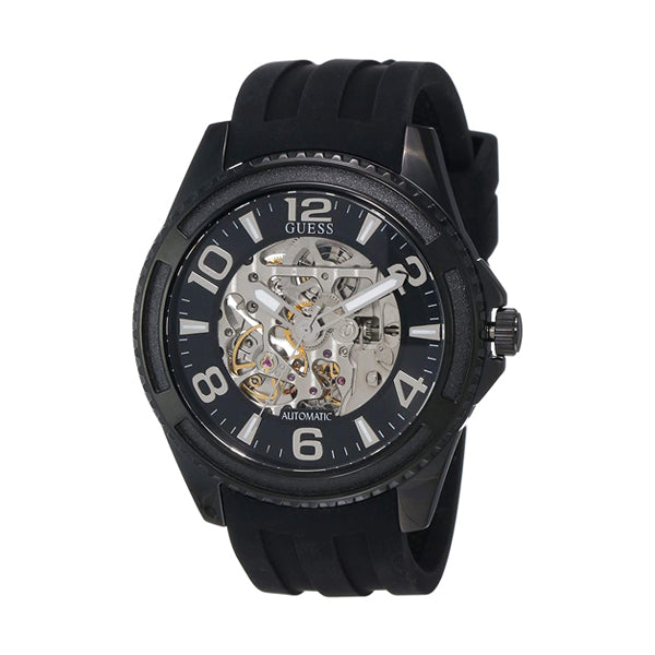 Guess Elite Black Silicone Strap Black Dial Automatic Watch for Gents - W1178G2