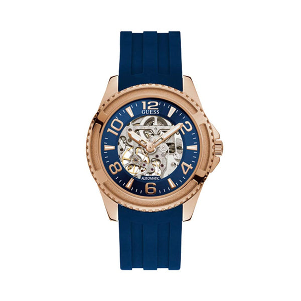 Guess Elite Blue Silicone Strap Blue Dial Automatic Watch for Gents - W1178G3