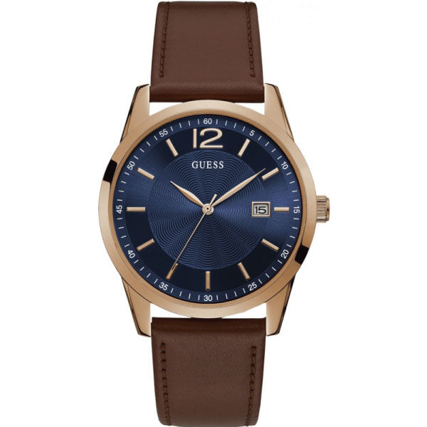 Guess Perry Brown Leather Strap Blue Dial Quartz Watch for Gents - W1186G3