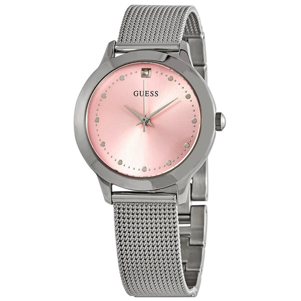 Guess Chelsea Silver Mesh Bracelet Pink Dial Quartz Watch for Ladies - W1197L3