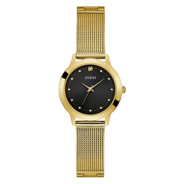 Guess Chelsea Gold Mesh Bracelet Black Dial Quartz Watch for Ladies - W1197L5