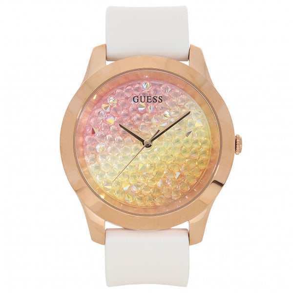 Guess Crush White Silicone Strap Multi Color Dial Quartz Watch for Ladies - W1223L3