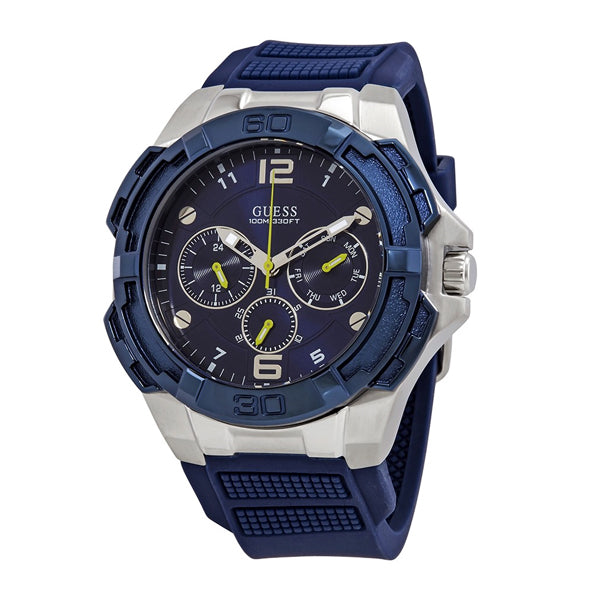 Guess Genesis Blue Silicone Strap Blue Dial Quartz Watch for Gents - W1254G1