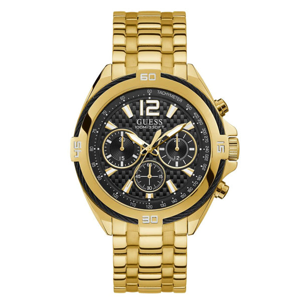 Guess Surge Gold Stainless Steel Black Dial Chronograph Quartz Watch for Gents - W1258G2