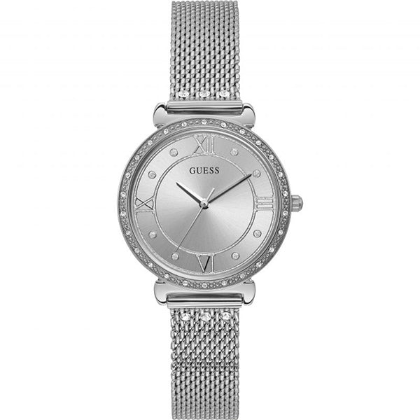 Guess Jewel Silver Mesh Bracelet Silver Dial Quartz Watch for Ladies - W1289L1