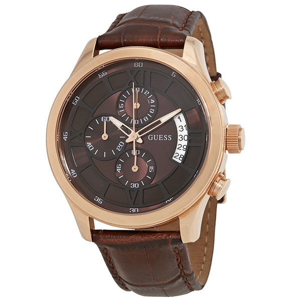 Guess Brown Leather Strap Brown Dial Chronograph Quartz Watch for Gents - W14052G2