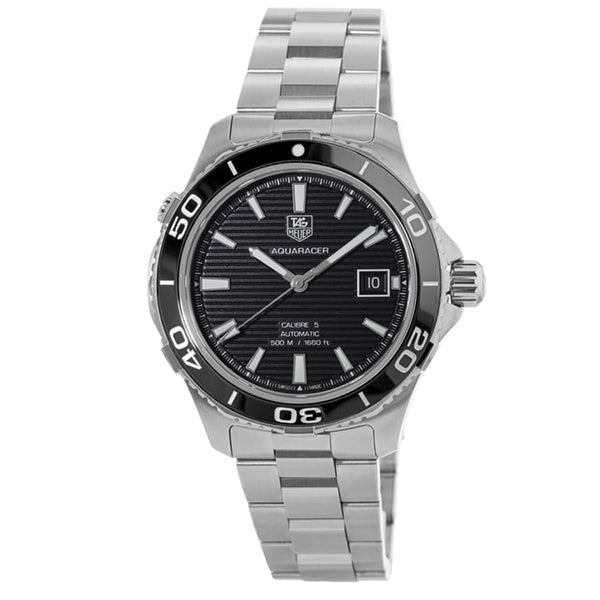 Tag Heuer Aquaracer Calibre 5 Silver Stainless Steel Black Dial Automatic Watch for Gents - WAK2110.BA0830