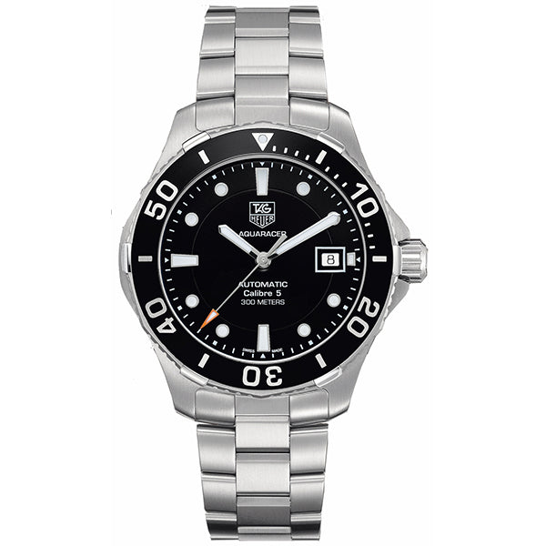 Tag Heuer Aquaracer Calibre 5 Silver Stainless Steel Black Dial Automatic Watch for Gents- WAN2110.BA0822