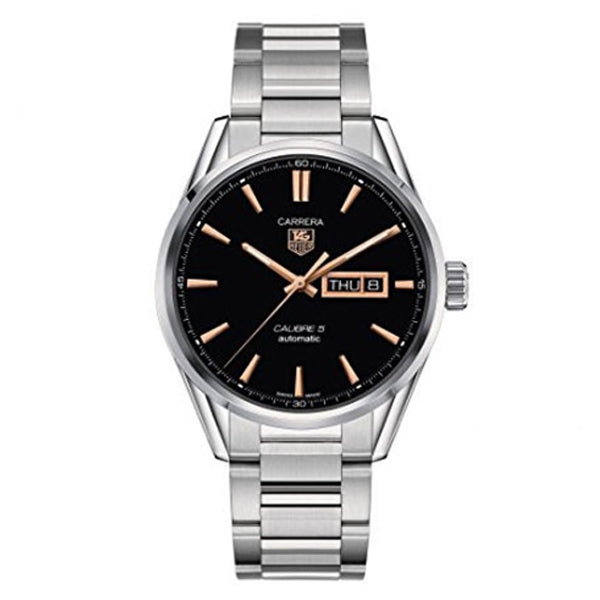 Tag Heuer Carrera Calibre 5 Silver Stainless Steel Black Dial Automatic Watch for Gents - WAR201CBA0723