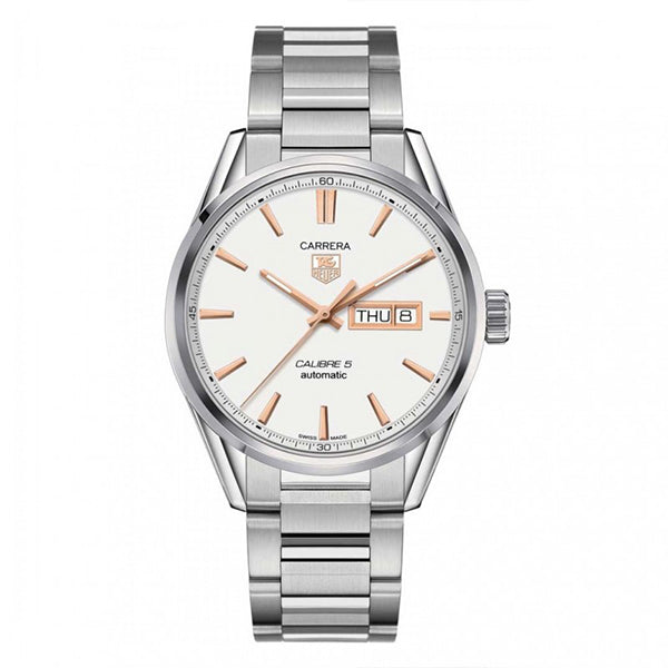 Tag Heuer Carrera Calibre 5 Silver Stainless Steel Silver Dial Automatic Watch for Gents- WAR201D.BA0723