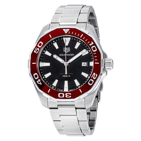 Tag Heuer Aquaracer Silver Stainless Steel Black Dial Quartz Watch for Gents - WAY101BBA0746