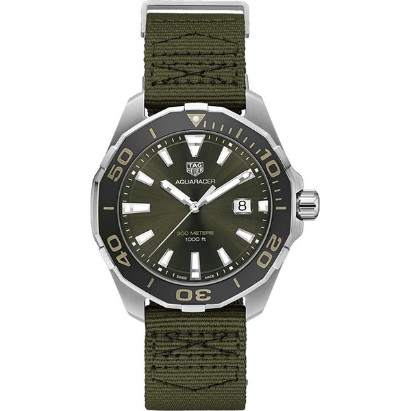 Tag Heuer Aquaracer Khaki Nylon Green Dial Quartz Watch for Gents- WAY101E.FC8222