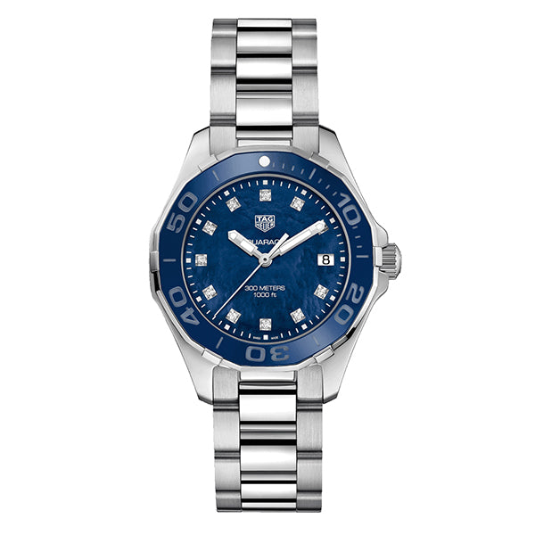 Tag Heuer Aquaracer Silver Stainless Steel Blue Mother of Pearl Dial Quartz Watch for Ladies- WAY131L.BA0748