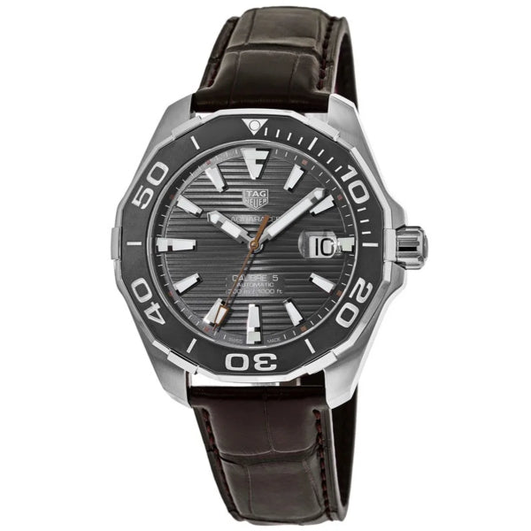 Tag Heuer Calibre 5 Brown Leather Strap Grey Dial Automatic Watch for Gents - WAY201M.FC6474