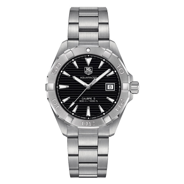 Tag Heuer Aquaracer Caliber 5 Silver Stainless Steel Black Dial Automatic Watch for Gents - WAY2110BA0928