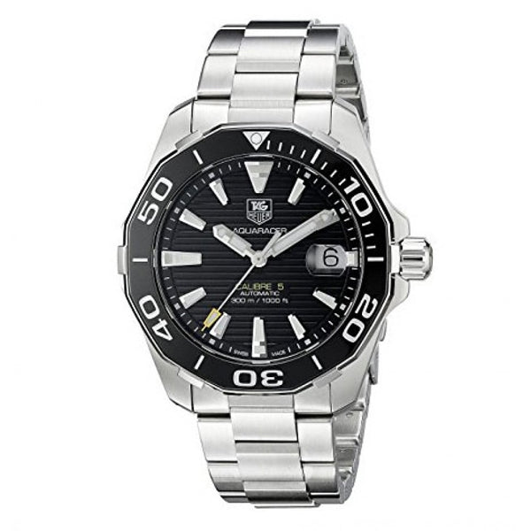 Tag Heuer Aquaracer Caliber 5 Silver Stainless Steel Black Dial Automatic Watch for Gents - WAY211ABA0928