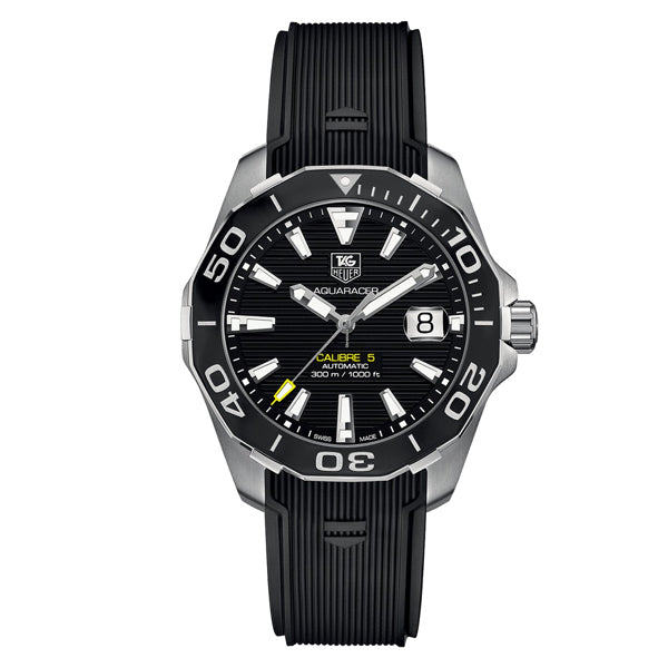 Tag Heuer Aquaracer Caliber 5 Black Rubber Black Dial Automatic Watch for Gents - WAY211AFT6151