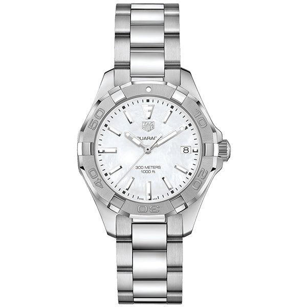 Tag Heuer Aquaracer Silver Stainless Steel White Mother of Pearl Dial Quartz Watch for Ladies- WBD131A.BA0748
