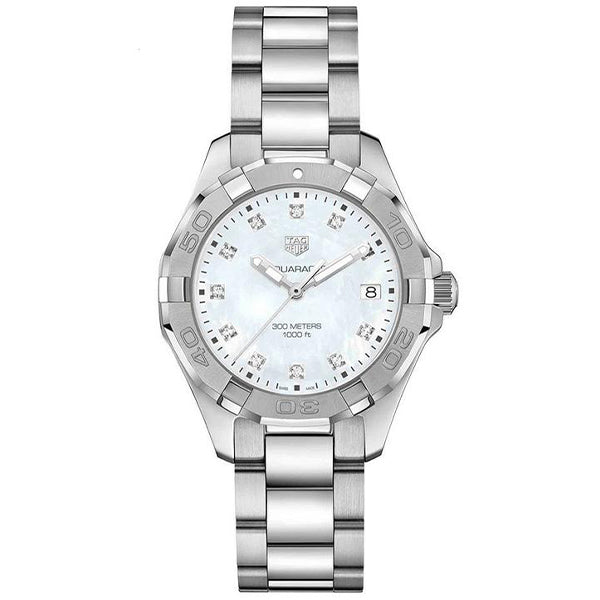 Tag Heuer Aquaracer Silver Stainless Steel White Mother of Pearl Dial Quartz Watch for Ladies- WBD131B.BA0748