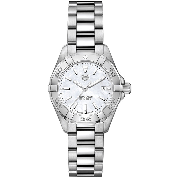 Tag Heuer Aquaracer Silver Stainless Steel White Mother of Pearl Dial Quartz Watch for Ladies- WBD1411.BA0741