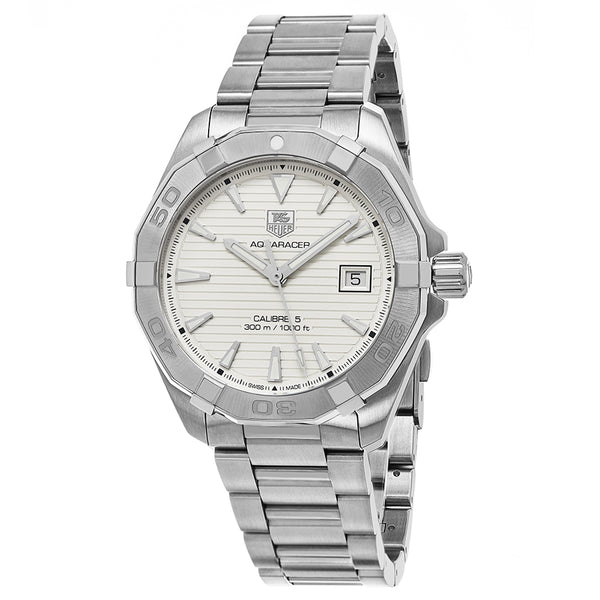 Tag Heuer Aquaracer Caliber 5 Silver Stainless Steel White Dial Automatic Watch for Gents - WAY2111BA0928