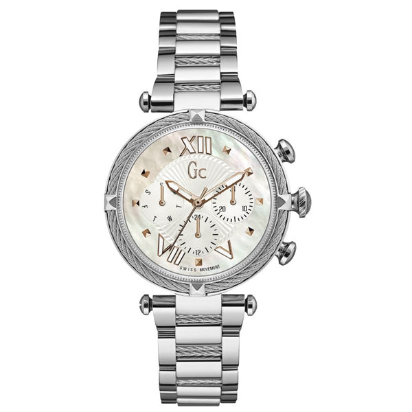 Guess Collection Cable Chic Silver Stainless Steel Mother of pearl Dial Chronograph Quartz Watch for Ladies - Y16001L1