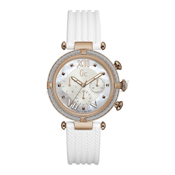Guess Collection Cable Chic White Rubber Strap Mother of pearl Dial Chronograph Quartz Watch for Ladies - Y16004L1