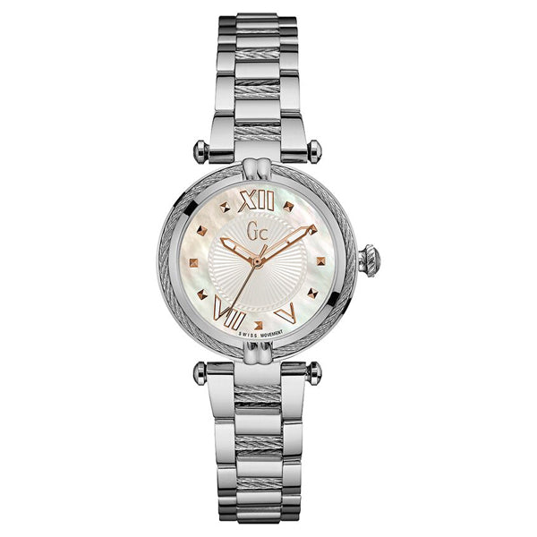 Guess Collection Cable Chic Silver Stainless Steel Mother of pearl Dial Quartz Watch for Ladies - Y18001L1