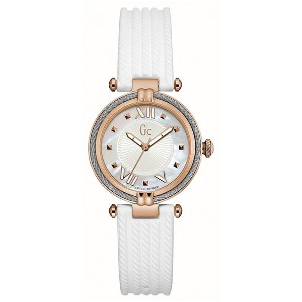 Guess Collection Cable Chic White Rubber Strap Mother of pearl Dial Quartz Watch for Ladies - Y18004L1