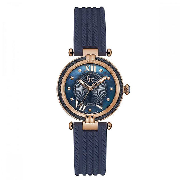 Guess Collection Cable Chic Blue Rubber Strap Mother of pearl Dial Quartz Watch for Ladies - Y18005L7
