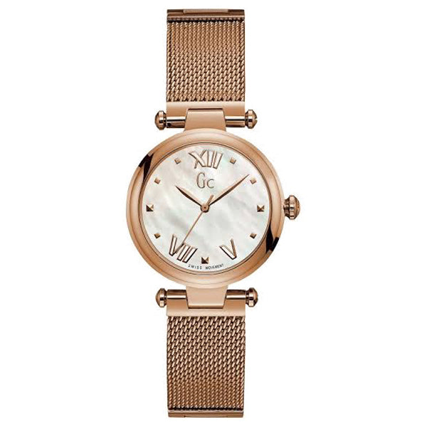 Guess Collection Pure Chic Rose Gold Mesh Stainless Steel Mother of pearl Dial Quartz Watch for Ladies - Y31002L1