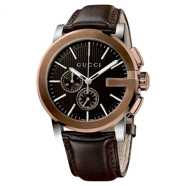 Gucci G-Chrono Brown Leather Black Dial Chronograph Quartz Watch for Gents - YA101202
