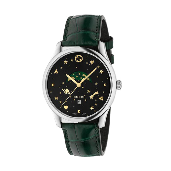 Gucci G-Timeless Green Leather Strap Black Dial Unisex Watch - YA126326