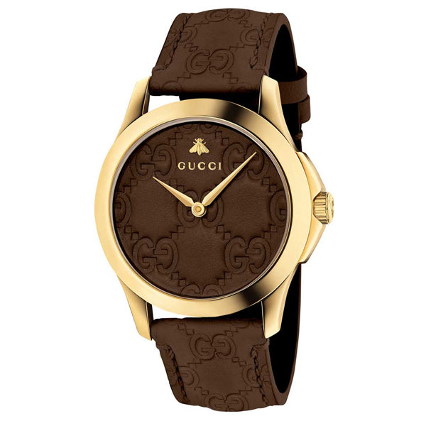 Gucci G Timeless Brown Leather Brown Dial Quartz Watch for Gents - YA1264035