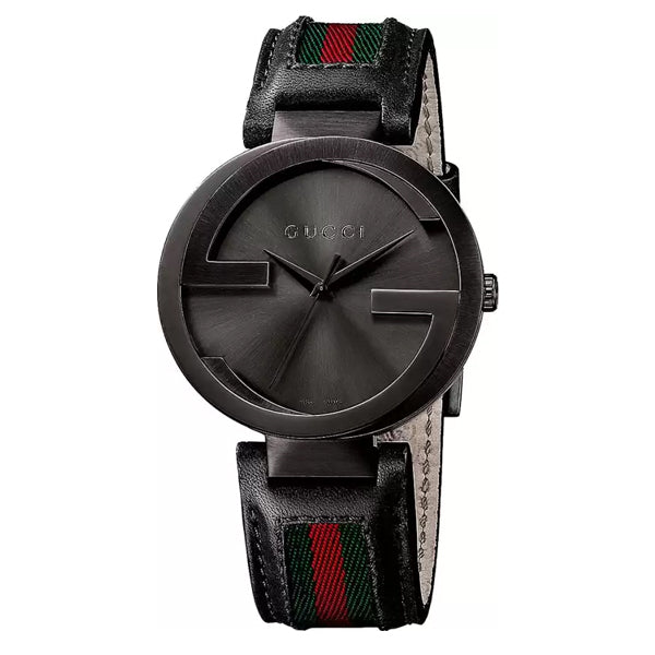 Gucci Interlocking Multi Color Leather Black Dial Quartz Watch for Gents - YA133206